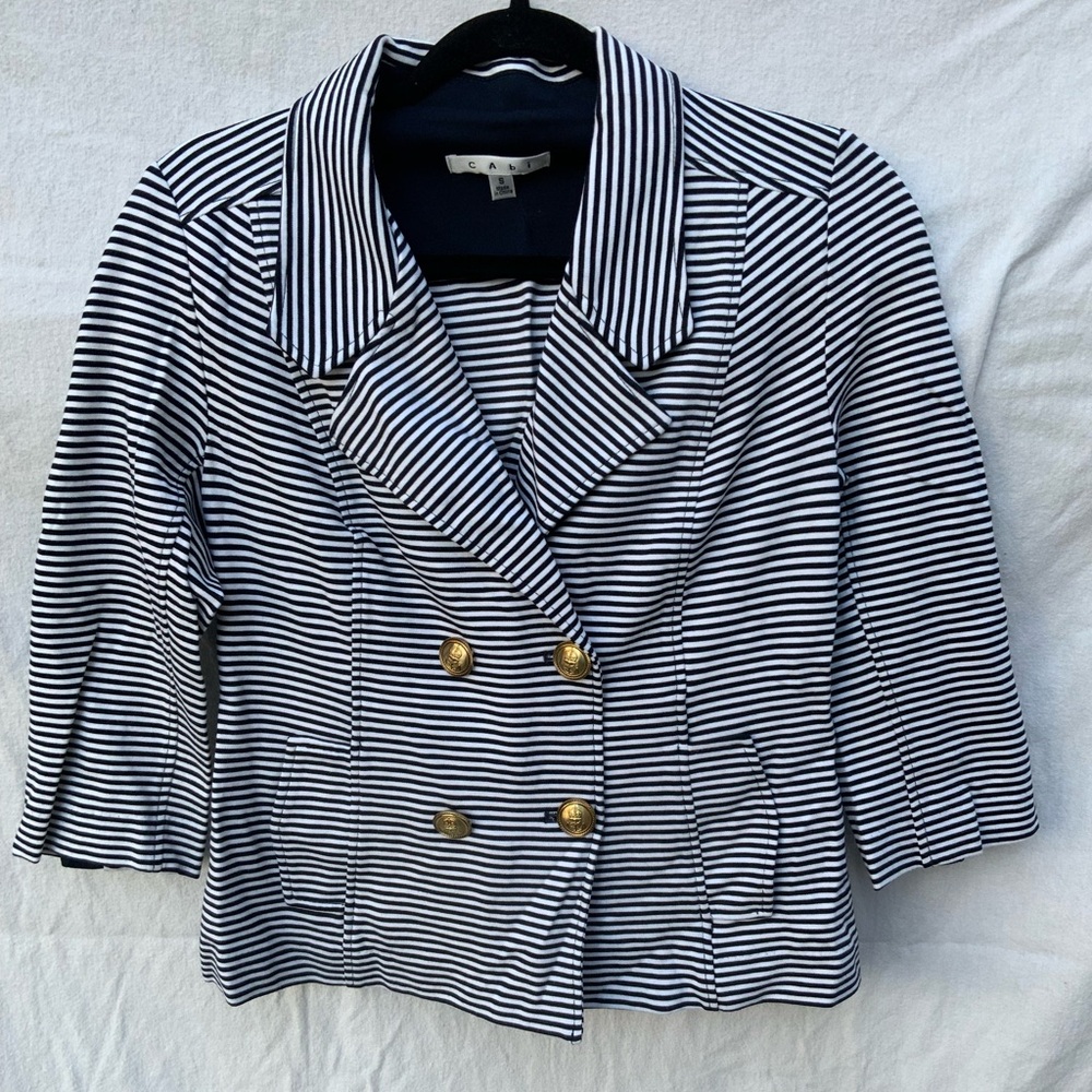 CAbi Navy and White Striped Jacket